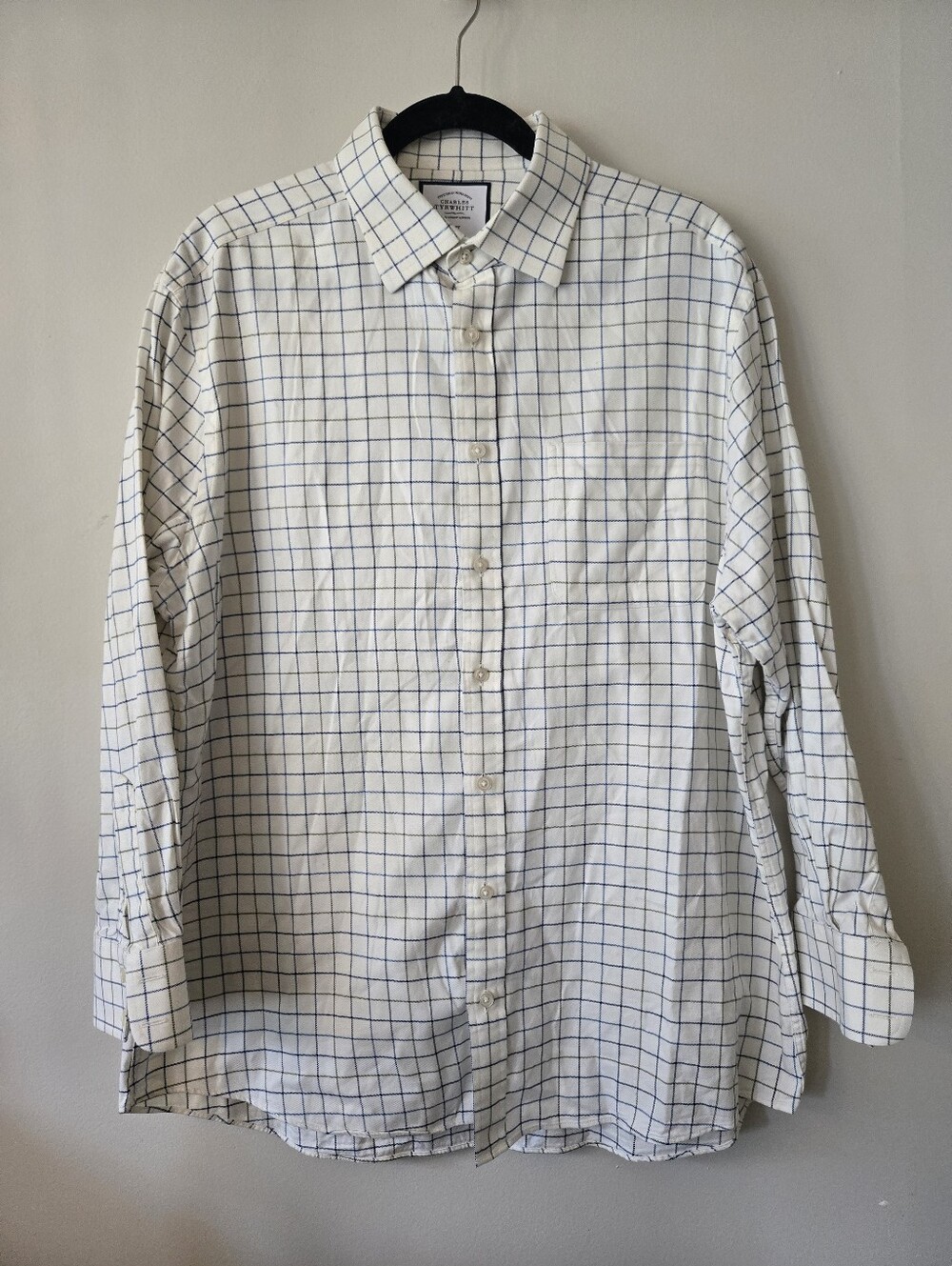Charles Tyrwhitt Mens 17/34 Slim Fit Grid Check Cotton Button Down Flannel Soft